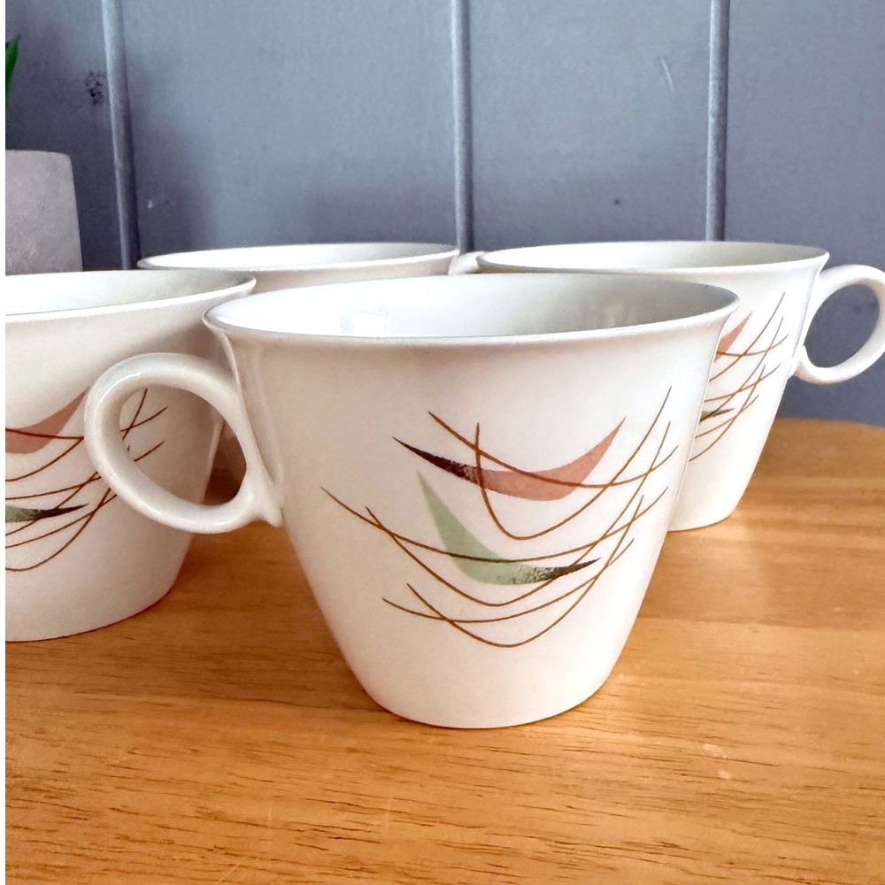 Franciscan Whitestone Ware Swing Time Boomerang Teacups Set 4 MCM Japan Vintage
